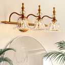 L LOHAS LED Bathroom Light Fixtures, 3 Lights (1 Brass Broken Bathroom Lighting Fixtures Over Mirrors with Thick Crystal Glass Shade), Vintage Vanity Lights for Bathroom, with G9 Light Bulbs