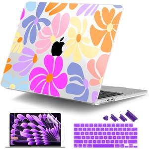 DONGKE Compatible with M5 MacBook Air 15 inch Case 2026 2025-2023 A3448 A3241 A3114 A2941 M4 M3 M2 Liquid Retina Display Touch ID, Protective Hard Shell Cover & Keyboard Skin - Colorful Florals