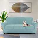 ZNSAYOTX Luxury Velvet Couch Cover 4 Piece (72"-92") Stretch Sofa Covers for 3 Cushion Couch Thick Soft Sofa Slipcover with Non Slip Strap, Dog Pet Friendly Nice Furniture Protector (Stone Blue)