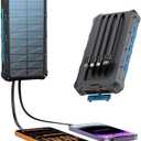 Solar-Charger-Power-Bank - 20000mah Solar Powered Battery Charger Cell Phone,20W Fast Charging Built in Cables,Camping Essentials Portable External Battery Pack Compatible with Multiple Devices