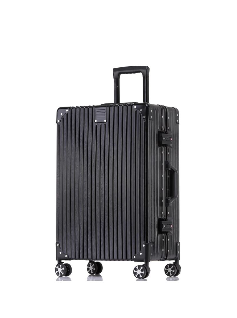 HotWay 28 Inch Checked in Luggage with Aluminum Frame, PC Hard Shell Suitcase with Spinner Wheels and TSA Lock, Large Suitcase for Business Travel, Black