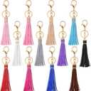 Hicarer Leather Tassels Keychain Key Rings Circle PU Leather Women Tassel Keychain Bulk Lanyard Key Chain Holder with Lobster