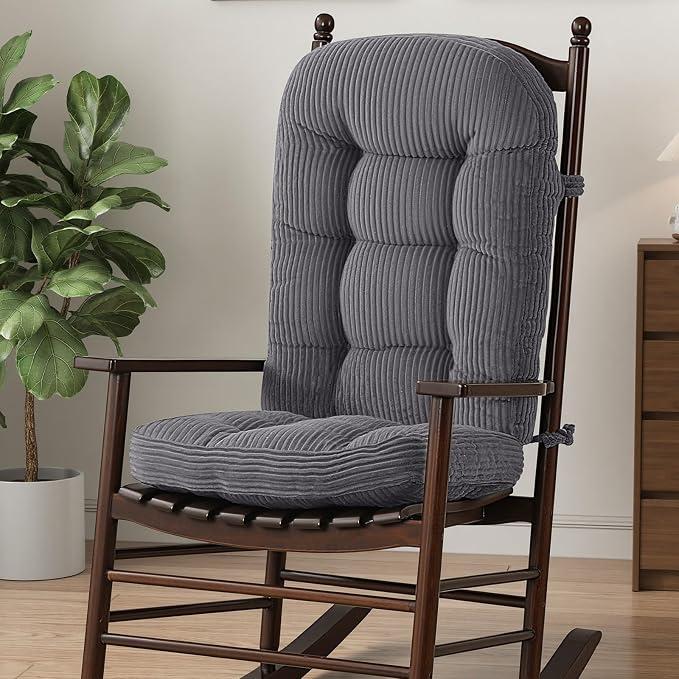 idee-home Rocking Chair Cushions Indoor, Glider Rocker Replacement Cushions
Wooden Rocking Chair Pad with Corduroy Cover High Back, Non-Slip Bottom Tufted Seat Pads with Ties, Grey