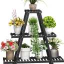 BMOSU Plant Stand Bamboo for Indoor Outdoor Tiered Plant Shelf 8 Potted Flower Holder Ladder Rack Garden Balcony Living Room Patio(3 Tier Black)