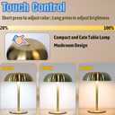 Portable LED Mushroom Table Lamp, 8.46'' Metal Small Cordless Desk Night Light with 5200mAh Rechargeable Battery, Stepless Dimming Lamp with 3 Colors for Bedroom/Bar/Coffee Shop (Black)