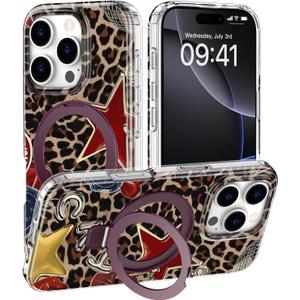 DEENAKIN for iPhone 16 Pro Max Case - Wireless Charging Compatible - Integrated Multi-Functional Kickstand - Protective Phone Case with Trendy Cute Designs for Women - Sexy Leopard-Print