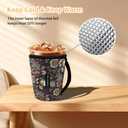 Thermal Foil Insulated Iced Coffee Cup Sleeves, 16-32oz Reusable Neoprene Coffee Sleeve with Handle, Gifts for Coffee Lovers Women (Green Flowers)