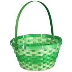 Woven Bamboo Easter Basket with Handle, Round Shape, Purple 1 ct (Green) 2 pack