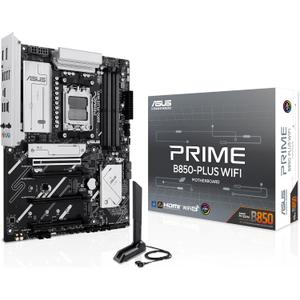 ASUS Prime B850-PLUS WiFi AMD AM5 AMD B850 ATX Motherboard, DDR5, PCIe 5.0 Ready, 3X M.2, Wi-Fi 6E, 2.5Gb LAN, DisplayPort, HDMI, USB 10Gbps Type-A & Type-C®, BIOS Flashback, Aura Sync, AI Advisor