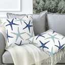 Throw Pillow Covers Nautical Starfish Pillow Covers 18x18 Inch Set of 2 Navy Blue and Turquoise Sea Stars Throw Pillows Decorative Pillow Cases Cushion Covers for Bedroom Livingroom