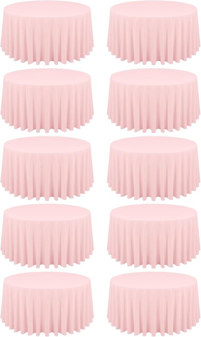 10 Pink Round Tablecloths - 120 Inch, Polyester Table Cover, Stain & Wrinkle Resistant, Washable Fabric Table Cloth for Wedding Banquet Parties