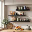 Fun Memories 32 Inch Floating Shelves for Wall, Black Wood Wall Mounted Shelf with Invisible Bracket, 10 Inch Deep Large Shelves for Living Room Bathroom Bedroom, Set of 3, 10"D x 32"L-3P