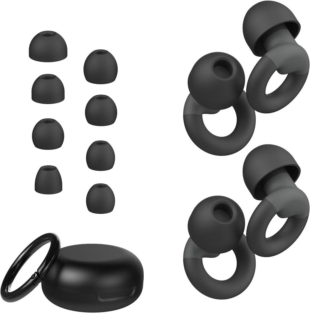 Ear Plugs for Sleeping, 2 Pairs of Reusable Earplugs for Noise Reduction 25dB-30dB with 8 Ear Tips, Soft Hearing Protection Ear Plugs for Concert, Noise Sensitivity, Study & Work, Black