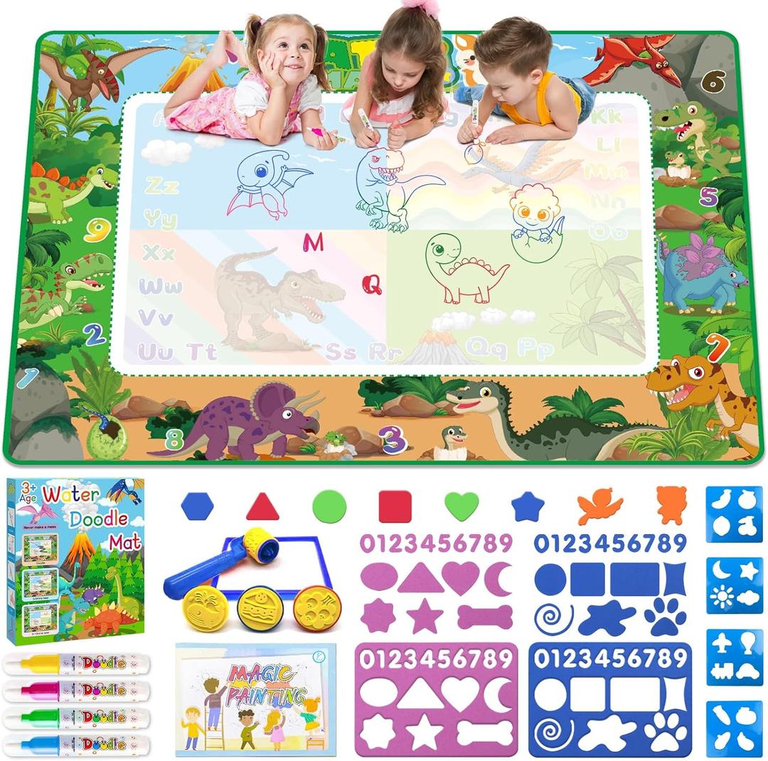 6040 Inches Water Doodle Mat Kids Mess Free Coloring for Toddlers 3 4 5 6 7 8 9 Years, Large Doodle Mat with 4 Magical Water Color Pens 0-9 Number Template Educational Toys