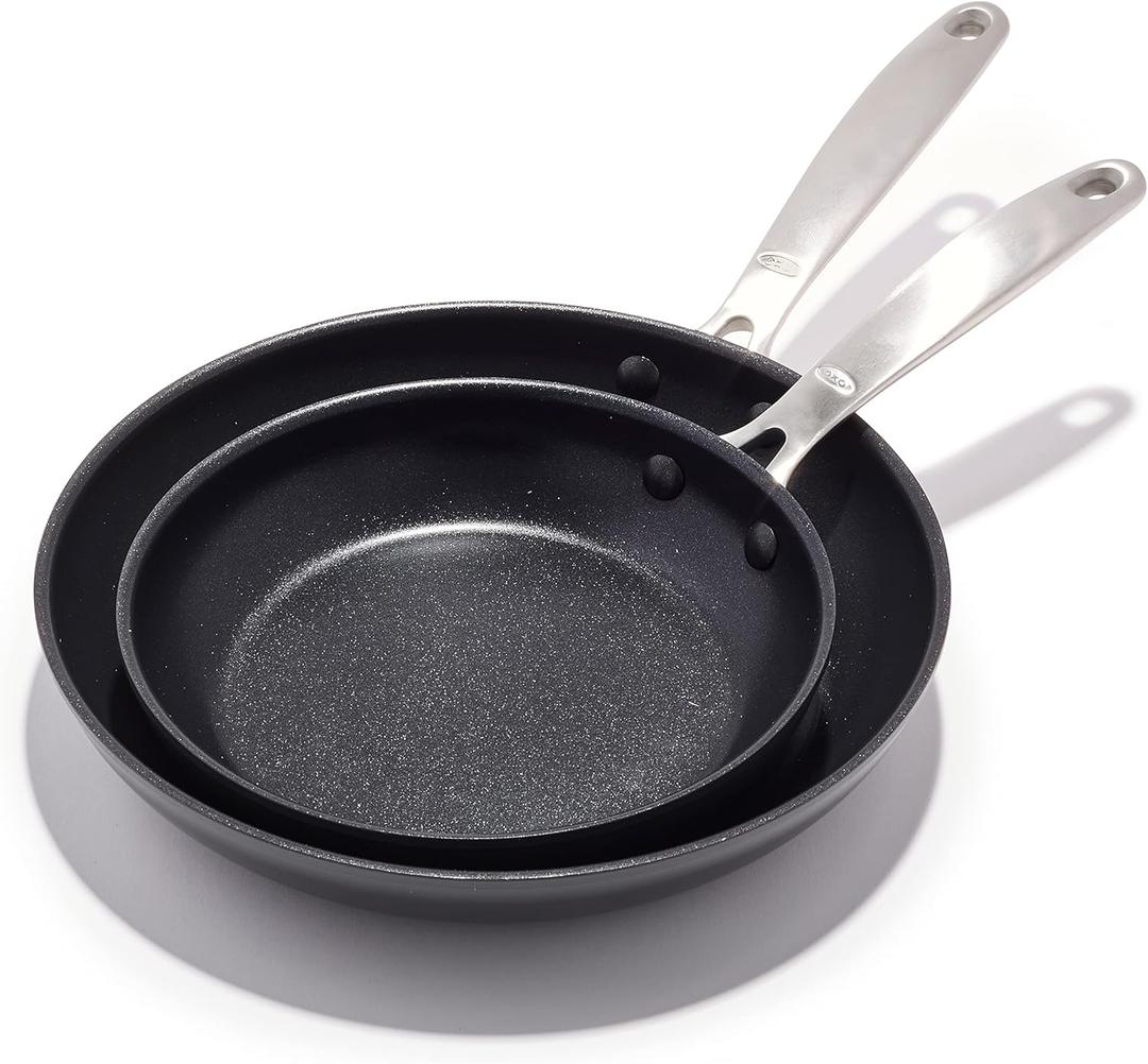 OXO Enhanced 8" and 10" Frying Pan Skillet Set, Healthy Ceramic Nonstick, PFAS-Free, Stainless Steel Handle, Dishwasher Safe, Oven Safe, Black (8" and 10" Frying Pan Skillet Set)