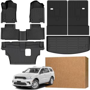 Floor Mats for Dodge Durango 7 Passenger 2016-2026 (Not for 5 Seats) | Custom Heavy Duty TPE All Weather Protection, Waterproof Non-Slip Black (Three-Row Floor Mats & Cargo Liner & Seatback Mat)
