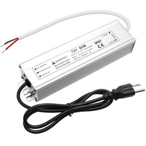 60W 12 Volt LED Power Supply, Waterproof IP67 LED Driver, 110V AC to 12V DC Converter, LED Transformer Low Voltage Output with 3-Prong Plug 3.3 Feet Cable for Light Strip, 5Amp