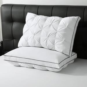 BPC Luxury Goose Feather Down Pillows Queen Size, Gusseted Hotel Bed Pillows for Sleeping, 100% Organic Cotton Cover, Surround Polyester Fill, Soft Fluffy for Sleepers (18"x28" + 2" Gusset, Pack of 2) (White)