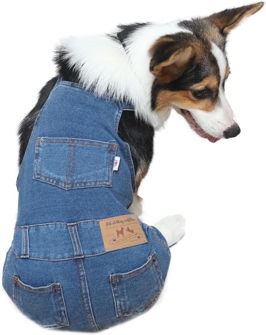 Dog Denim Jumpsuit Overalls, Dog Jeans Overalls Clothes, Puppy Costumes for Small Medium Dogs Cat (Large)