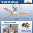 Ceiling Fan Without Light: 52 Inch 3 Blade Indoor Outdoor Fan for Patios - Wood Ceiling Fan No Light Remote APP Control Reversible 6 Speed Timer Noiseless
