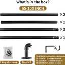 Industrial Curtain Rods for Windows 48 to 84 Inches, Blackout Wrap Around Curtain Rod, for Indoor and Outdoor, 7/8 Inch Diameter, 65 to 105 Inches, Black