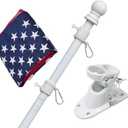 Flag Pole Kit with 3x5 American Flag - Includes 5ft Heavy Duty Tangle Free Flagpole,Embroidered 3X5 US Flag,Aluminum Mount Holder Bracket,Metal Flagpoles for Outside House,Porch,Outdoor - White