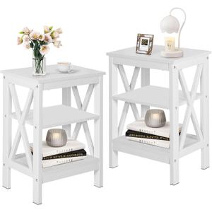 VECELO Modern Nightstands X-Design Side End Table Night Stand with Storage Shelf for Bedroom,Living Room, (Set of 2, Classic White)