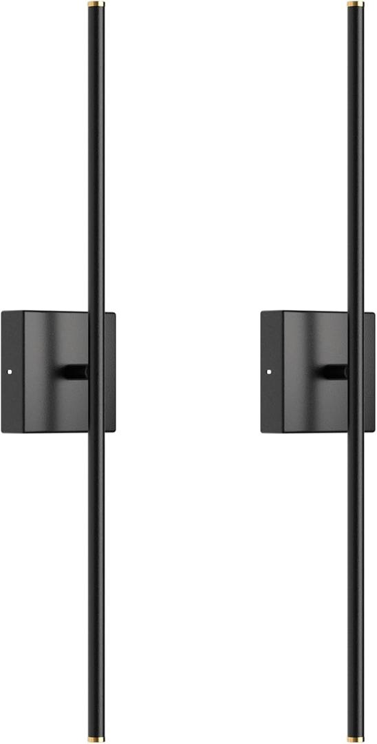 Wall Sconces Set of Two, Hardwired Sconces Wall Lighting, Black Wall Light with Remote Control, 350 Rotate, 2700K-6500K Dimmable Wall Lamp for Bathroom, Living Room, 28 Inch (2 Pack)