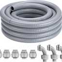 1 Inch 50 FT Liquid-Tight Conduit and Connector Kit Non Metallic Flexible Conduit Electrical Kit - 5 Straight and 3 Angle Fittings Included for Electrical Wiring