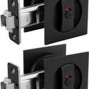 goldenwarm Matte Black Square Pocket Door Lock with Indicator, Pocket Door Hardware for 2-1/8'' Round Bore Hole, Pocket Door Handles Fit 1-1/4'' to 2'' Thickness Sliding Door 2-3/8'' Latch 2 Pack