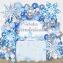 Amandir 162PCS Blue Snowflake Balloons Arch Garland Kit, Winter Wonderland Banner White Silver Latex Snow Confetti Balloons Princess Winter Wonderland Christmas Baby Shower Birthday Party Decorations