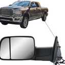 Driver Left Side Door Towing Mirror Black Back Cover Power and Heated Glass with Turn Signal Light and Puddle Light Manual Folding and Temperature Sensor For Ram 1500 2500 3500 2009-2018
