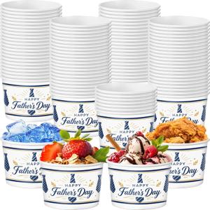 Hsei 60 Pcs 16oz Father's Day Ice Cream Cups Disposable Sundae Bowls Snack Paper Sungay Cups Bulk Dessert Sundae Yogurt Bowls Hot Cold Drink for Holiday Party Supplies