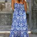 Dokotoo Womens Summer Dresses 2026 Sleeveless Spaghetti Strap Button Down Smocked Beach Vacation Long Maxi Dress with Pockets (Blue, S)
