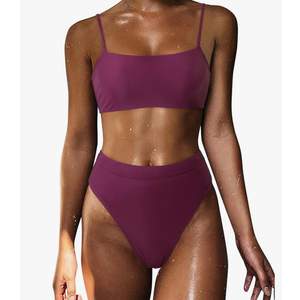 MOSHENGQI Women High Wasited Bikini Shoulder Strap 2 Piece High Cut String Swimsuits Size S