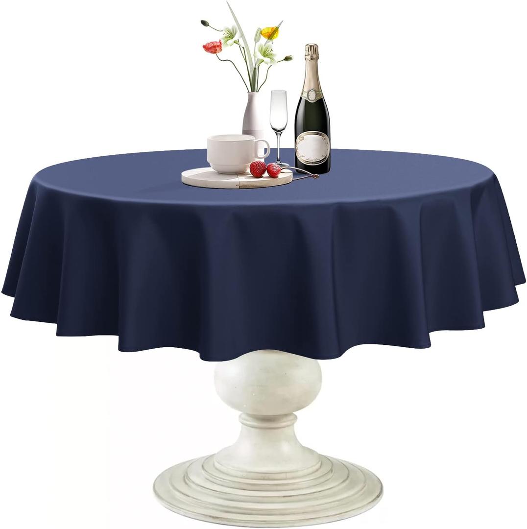 Softalker Round Tablecloth, Waterproof & Stain Resistant Table Cloth Wrinkle Free Fabric Washable 210GSM Polyester Table Cover for Dining/Party/Outdoor - 90 inch,Navy Blue