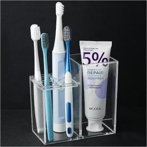 Acrylic Toothbrush Holders for Bathroom, 5 Slots Toothbrush and Toothpaste Storage Organizer Holder, Home Decor for Bathroom Accessories Organizer - Clear