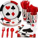 BLUE PANDA 144 Piece Casino Theme Birthday Party Decor & Dinnerware Set with Plates, Napkins, Cups, and Cutlery Casino Theme Party Decorations (Serves 24)