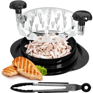 2 x Chicken Shredder Tool Twist - Meat Claws for Shredding Chicken Breast, Pulled Pork, Beef, Salad - Large Heat-Resistant Anti-Skid Bowl, Clear Lid - Essential Kitchen Gadget for Shredded Food