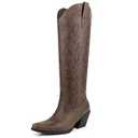 DANAZANA Knee High Cowgirl Boots For Women Wide Calf Tall Western Embroidered Cowboy Boots With Side Half Zip 9