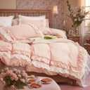 Bedorm Ruffle Duvet Cover King Coquette Bedding Ultra Soft Breathable Shabby Chic Bedding Pink Ruffled Duvet Cover Set Cute Comforter Cover
