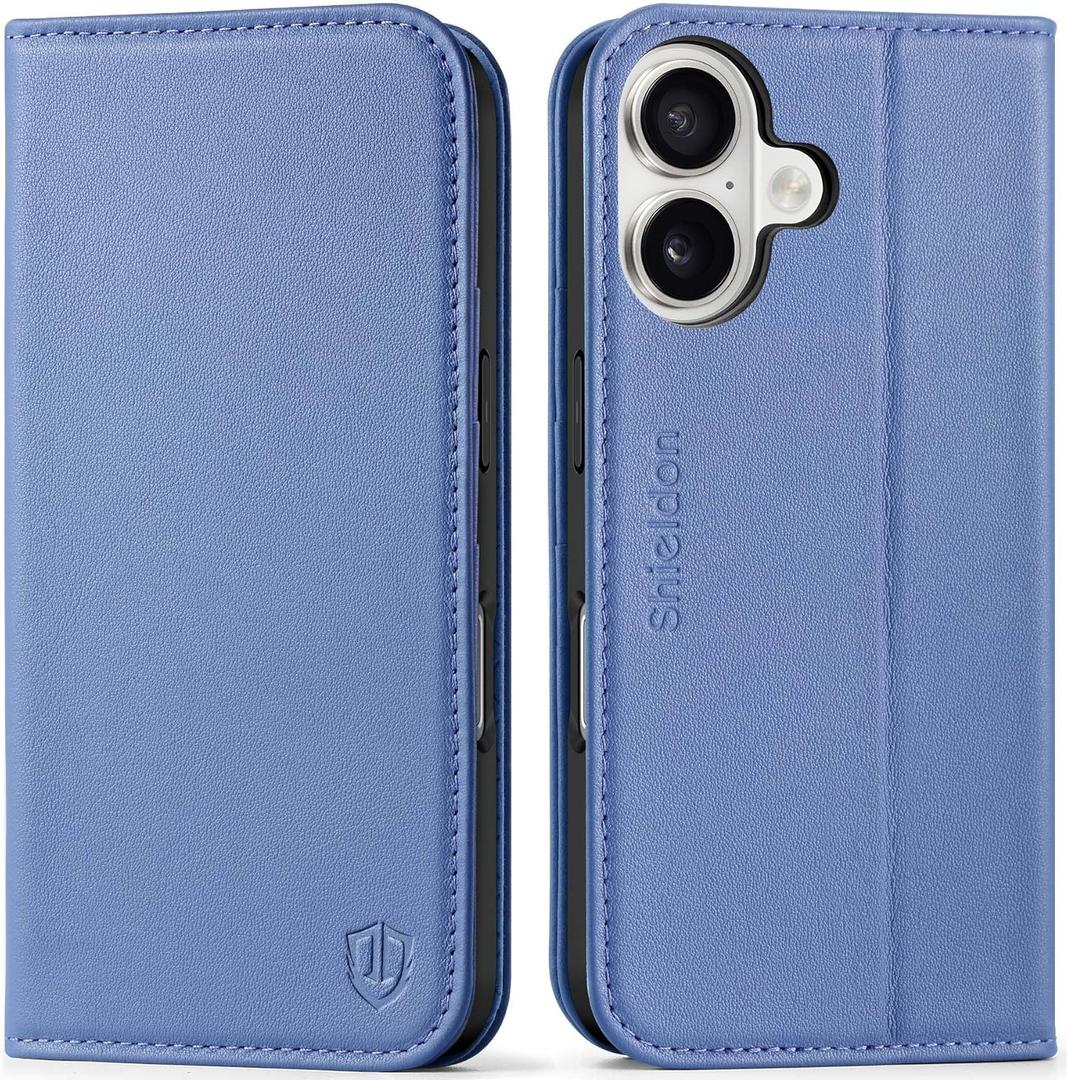 SHIELDON Real Leather Case Wallet for iPhone 17 6.3-inch 5G 2025 | Magnetic Closure | Folio | RFID Blocking Card Holder | Kickstand | Soft Shockproof Phone Cover | Wisteria Purple