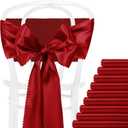 12 Pcs Red Satin Chair Sashes, 7x108 inch Chair Bows & Ties for Wedding, Party, Banquet, Restaurant, Hotel Event Decorations