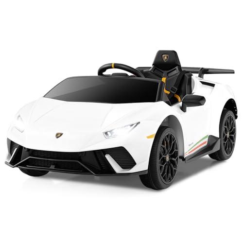 Amazon.com: Licensed Lamborghini Huracan Ride on Car by OLAKIDS, 12V Kids Electric Vehicle with Remote Control, Toddlers Battery Powered Toy with 2 Speeds, Wheels Suspension, Music, Bluetooth, USB, FM (White) : Toys & Games