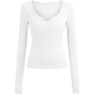 BTFBM Casual Long Sleeve T Shirts for Women Fall 2025 Ribbed Knit Slim Fit Solid Basic Tee Going Out Tops Blouse (White, XXL)