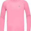 Boys UPF 50+ Swim Shirt Long Sleeve, 1 or 2 Pack UV Sun Protection Rash Guard, Youth Kids SPF Water Shirts for Beach Surf (Pink)