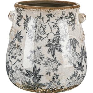 Ceramic Scroll Planter 6.5 Inch Chinoiserie Floral Vase with Drainage Holes Vintage Flower Vase Flower Pot Rustic Ceramic Pots for Indoor Plants Garden Home Bookshelf Decor(Retro Gray)