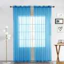 SpaceDresser Basic Rod Pocket Sheer Voile Window Curtain Panels Cyan Blue 1 Pair 2 Panels 52 Width 84 Inch Long for Kitchen Bedroom Children Living Room Yard (Cyan Blue,52 W x 84 L)