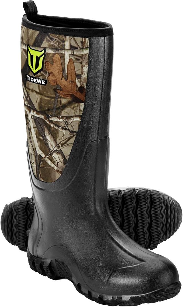 TIDEWE Rubber Boots for Men Multi-Season, Waterproof Rain Boots with Steel Shank, 6mm Neoprene Durable Rubber Outdoor Hunting Boots Size 8 (NEXT Camo)