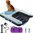 Inflatable Dog Water Ramp with Non-Slip Steps & D-Rings–180 lbs Capacity,47.2"x37.4"x4", Portable Floating Ladder for Pool, Boat, Lake – Blue